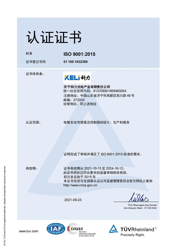 德国莱茵TUV质量体系认证证书中文
